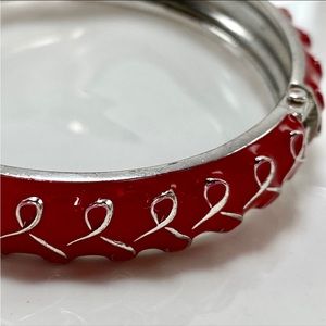 Bracelet, Red Enamel  Silver Tone, Vintage Hinged